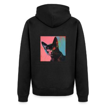 Katze, katzenmotiv, popart, geschenk, geschenkidee - Unisex Premium Bio Zip Hoodie - Schwarz - Hinten - Nico (187cm)