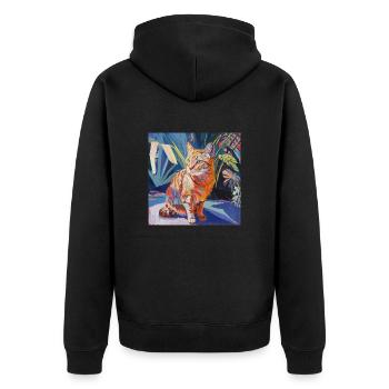 Katze, katzenmotiv, popart, geschenk, geschenkidee - Unisex Premium Bio Zip Hoodie - Schwarz - Hinten - Nico (187cm)