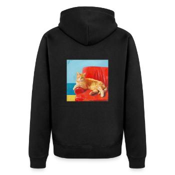 Katze, katzenmotiv, popart, geschenk, geschenkidee - Unisex Premium Bio Zip Hoodie - Schwarz - Hinten - Nico (187cm)
