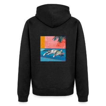 Katze, katzenmotiv, popart, geschenk, geschenkidee - Unisex Premium Bio Zip Hoodie - Schwarz - Hinten - Nico (187cm)