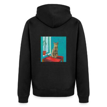 Katze, katzenmotiv, popart, geschenk, geschenkidee - Unisex Premium Bio Zip Hoodie - Schwarz - Hinten - Nico (187cm)
