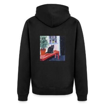 Katze, katzenmotiv, popart, geschenk, geschenkidee - Unisex Premium Bio Zip Hoodie - Schwarz - Hinten - Nico (187cm)