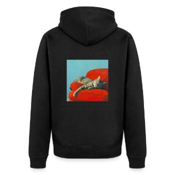Katze, katzenmotiv, popart, geschenk, geschenkidee - Unisex Premium Bio Zip Hoodie - Schwarz - Hinten - Nico (187cm)