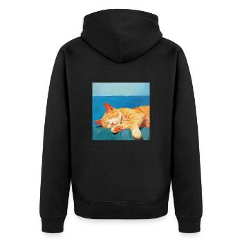 Katze, katzenmotiv, popart, geschenk, geschenkidee - Unisex Premium Bio Zip Hoodie - Schwarz - Hinten - Nico (187cm)