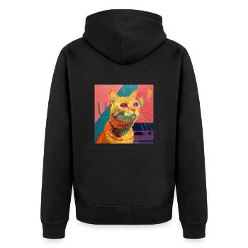Katze, katzenmotiv, popart, geschenk, geschenkidee - Unisex Premium Bio Zip Hoodie - Schwarz - Hinten - Nico (187cm)