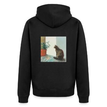 Katze, katzenmotiv, popart, geschenk, geschenkidee - Unisex Premium Bio Zip Hoodie - Schwarz - Hinten - Nico (187cm)