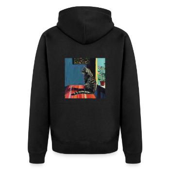 Katze, katzenmotiv, popart, geschenk, geschenkidee - Unisex Premium Bio Zip Hoodie - Schwarz - Hinten - Nico (187cm)