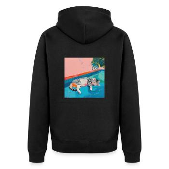 Katze, katzenmotiv, popart, geschenk, geschenkidee - Unisex Premium Bio Zip Hoodie - Schwarz - Hinten - Nico (187cm)