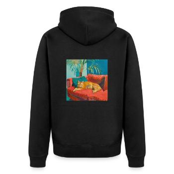 Katze, katzenmotiv, popart, geschenk, geschenkidee - Unisex Premium Bio Zip Hoodie - Schwarz - Hinten - Nico (187cm)
