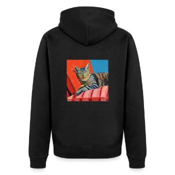 Katze, katzenmotiv, popart, geschenk, geschenkidee - Unisex Premium Bio Zip Hoodie - Schwarz - Hinten - Nico (187cm)
