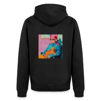 Katze, katzenmotiv, popart, geschenk, geschenkidee - Unisex Premium Bio Zip Hoodie - Schwarz - Hinten - Nico (187cm)
