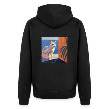 Katze, katzenmotiv, popart, geschenk, geschenkidee - Unisex Premium Bio Zip Hoodie - Schwarz - Hinten - Nico (187cm)