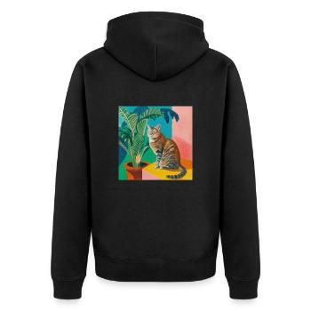 Katze, katzenmotiv, popart, geschenk, geschenkidee - Unisex Premium Bio Zip Hoodie - Schwarz - Hinten - Nico (187cm)
