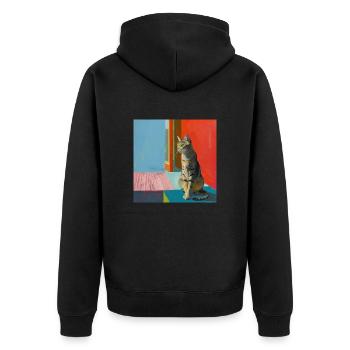 Katze, katzenmotiv, popart, geschenk, geschenkidee - Unisex Premium Bio Zip Hoodie - Schwarz - Hinten - Nico (187cm)