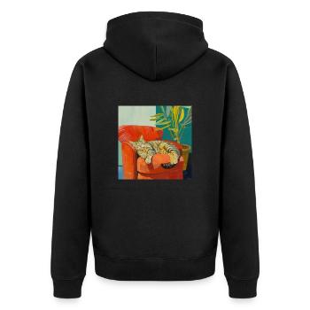 Katze, katzenmotiv, popart, geschenk, geschenkidee - Unisex Premium Bio Zip Hoodie - Schwarz - Hinten - Nico (187cm)