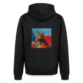 Katze, katzenmotiv, popart, geschenk, geschenkidee - Unisex Premium Bio Zip Hoodie - Schwarz - Hinten - Nico (187cm)