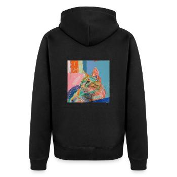 Katze, katzenmotiv, popart, geschenk, geschenkidee - Unisex Premium Bio Zip Hoodie - Schwarz - Hinten - Nico (187cm)