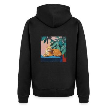 Katze, katzenmotiv, popart, geschenk, geschenkidee - Unisex Premium Bio Zip Hoodie - Schwarz - Hinten - Nico (187cm)