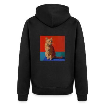 Katze, katzenmotiv, popart, geschenk, geschenkidee - Unisex Premium Bio Zip Hoodie - Schwarz - Hinten - Nico (187cm)