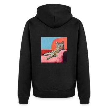 Katze, katzenmotiv, popart, geschenk, geschenkidee - Unisex Premium Bio Zip Hoodie - Schwarz - Hinten - Nico (187cm)