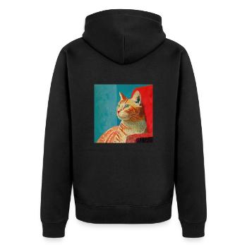 Katze, katzenmotiv, popart, geschenk, geschenkidee - Unisex Premium Bio Zip Hoodie - Schwarz - Hinten - Nico (187cm)
