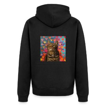 Katze, katzenmotiv, popart, geschenk, geschenkidee - Unisex Premium Bio Zip Hoodie - Schwarz - Hinten - Nico (187cm)