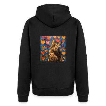 Katze, katzenmotiv, popart, geschenk, geschenkidee - Unisex Premium Bio Zip Hoodie - Schwarz - Hinten - Nico (187cm)