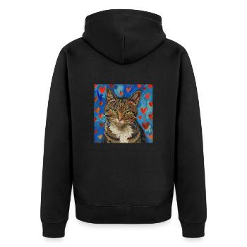 Katze, katzenmotiv, popart, geschenk, geschenkidee - Unisex Premium Bio Zip Hoodie - Schwarz - Hinten - Nico (187cm)