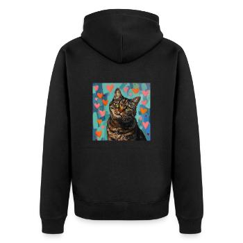 Katze, katzenmotiv, popart, geschenk, geschenkidee - Unisex Premium Bio Zip Hoodie - Schwarz - Hinten - Nico (187cm)
