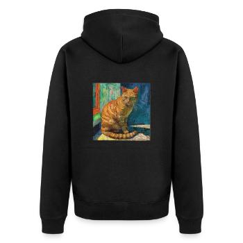 Katze, katzenmotiv, popart, geschenk, geschenkidee - Unisex Premium Bio Zip Hoodie - Schwarz - Hinten - Nico (187cm)