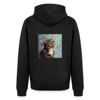 Katze, katzenmotiv, popart, geschenk, geschenkidee - Unisex Premium Bio Zip Hoodie - Schwarz - Hinten - Nico (187cm)