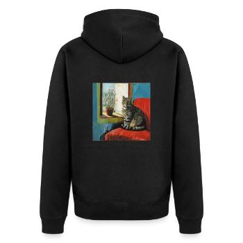 Katze, katzenmotiv, popart, geschenk, geschenkidee - Unisex Premium Bio Zip Hoodie - Schwarz - Hinten - Nico (187cm)