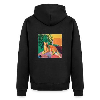 Katze, katzenmotiv, popart, geschenk, geschenkidee - Unisex Premium Bio Zip Hoodie - Schwarz - Hinten - Nico (187cm)