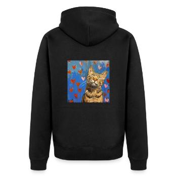 Katze, katzenmotiv, popart, geschenk, geschenkidee - Unisex Premium Bio Zip Hoodie - Schwarz - Hinten - Nico (187cm)