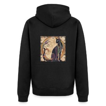 Katze, katzenmotiv, vintage, geschenk - Unisex Premium Bio Zip Hoodie - Schwarz - Hinten - Nico (187cm)