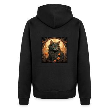 Katze, katzenmotiv, vintage, geschenk - Unisex Premium Bio Zip Hoodie - Schwarz - Hinten - Nico (187cm)