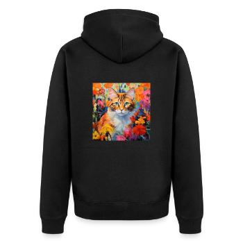 chat, motif de chat, fleurs, cadeau, idée cadeau - Veste à capuche bio Premium Unisexe - noir - Dos - Nico (187cm)