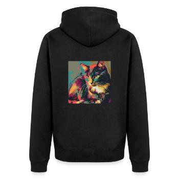 Katze, katzenmotiv, popart, geschenk, geschenkidee - Unisex Premium Bio Zip Hoodie - Schwarz - Hinten - Nico (187cm)