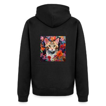 chat, motif de chat, fleurs, cadeau, idée cadeau - Veste à capuche bio Premium Unisexe - noir - Dos - Nico (187cm)
