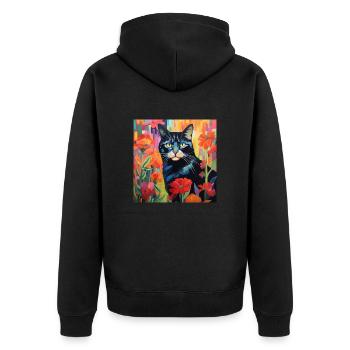 cat, cat motif, flowers, gift, gift idea - Unisex Premium Organic Zip Hoodie - black - Back - Nico (187cm)