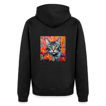 Katze, katzenmotiv, blumen, geschenk, geschenkidee - Unisex Premium Bio Zip Hoodie - Schwarz - Hinten - Nico (187cm)