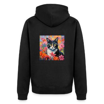 chat, motif de chat, fleurs, cadeau, idée cadeau - Veste à capuche bio Premium Unisexe - noir - Dos - Nico (187cm)