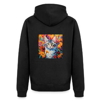 chat, motif de chat, fleurs, cadeau, idée cadeau - Veste à capuche bio Premium Unisexe - noir - Dos - Nico (187cm)