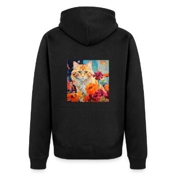 chat, motif de chat, fleurs, cadeau, idée cadeau - Veste à capuche bio Premium Unisexe - noir - Dos - Nico (187cm)