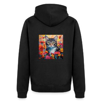 cat, cat motif, flowers, gift, gift idea - Unisex Premium Organic Zip Hoodie - black - Back - Nico (187cm)