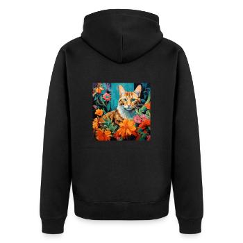cat, cat motif, flowers, gift, gift idea - Unisex Premium Organic Zip Hoodie - black - Back - Nico (187cm)