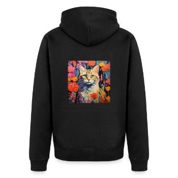 cat, cat motif, flowers, gift, gift idea - Unisex Premium Organic Zip Hoodie - black - Back - Nico (187cm)