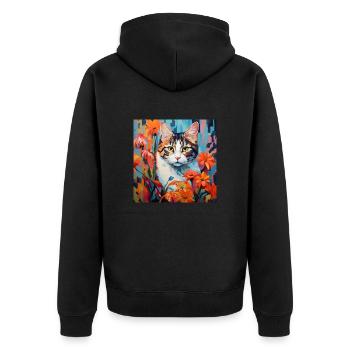 cat, cat motif, flowers, gift, gift idea - Unisex Premium Organic Zip Hoodie - black - Back - Nico (187cm)