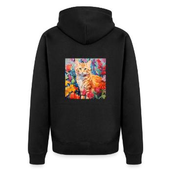 chat, motif de chat, fleurs, cadeau, idée cadeau - Veste à capuche bio Premium Unisexe - noir - Dos - Nico (187cm)