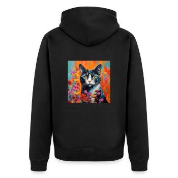 chat, motif de chat, fleurs, cadeau, idée cadeau - Veste à capuche bio Premium Unisexe - noir - Dos - Nico (187cm)